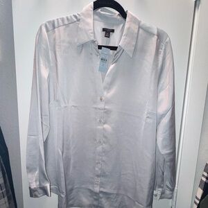 Ann Taylor Petite Satin-Look Blouse in Pearl White